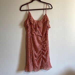 All in Favor Ruffle Mini Dress XXL Pink Brown Tank Crossover Top Polka Dot